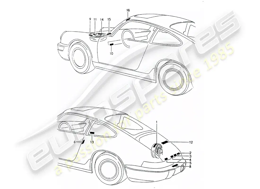 porsche 1990 (964) signs/notices parts diagram