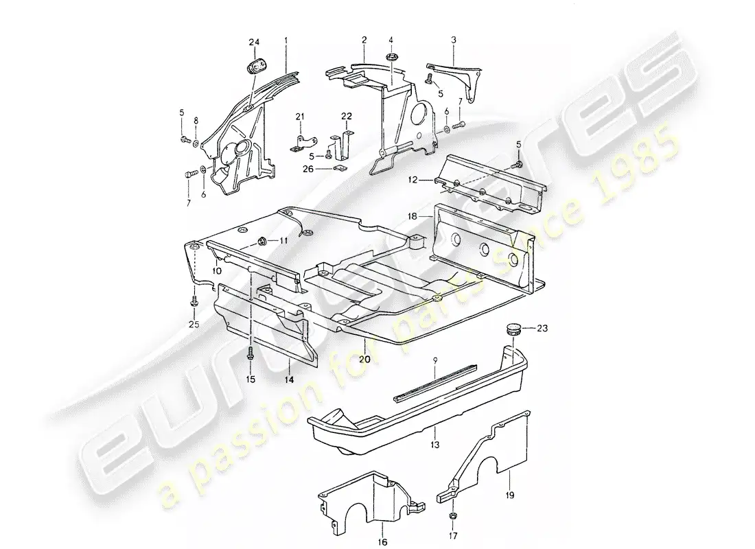 porsche 1990 (964) engine cover - engine capsule parts diagram