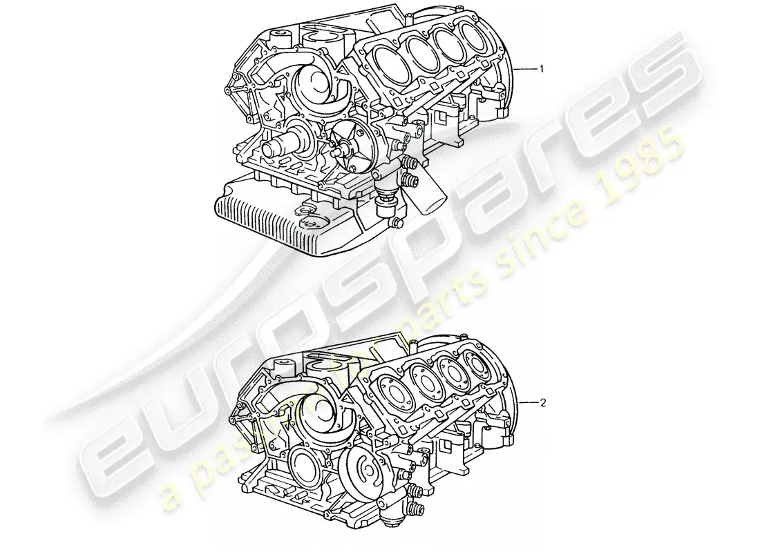 porsche 1995 (928) replacement engine - short engine - crankcase parts diagram
