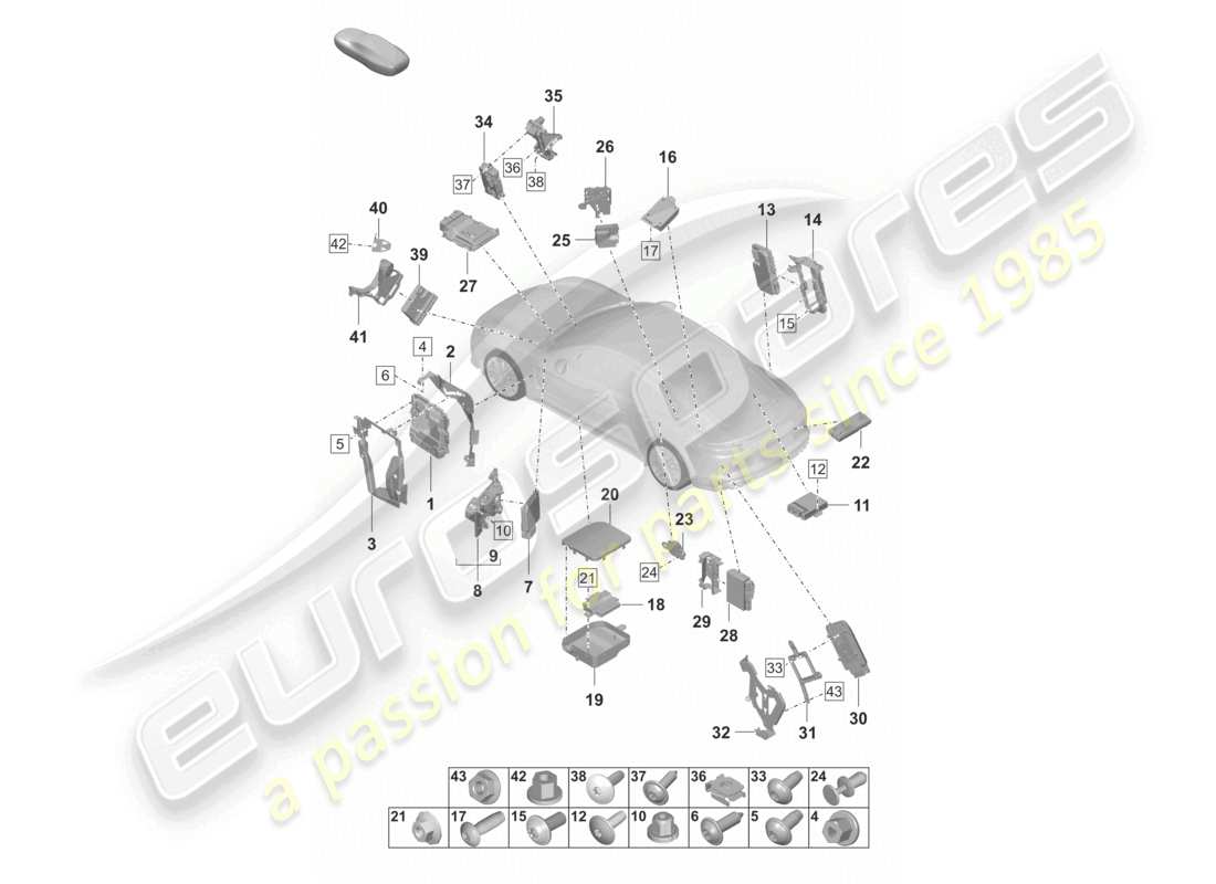 porsche 2024 (panamera 971-2) control units engine gearbox control unit for differential locks tow hitch parking aid control unit for gateway rear lid fuel pump electronic parking brake part diagram