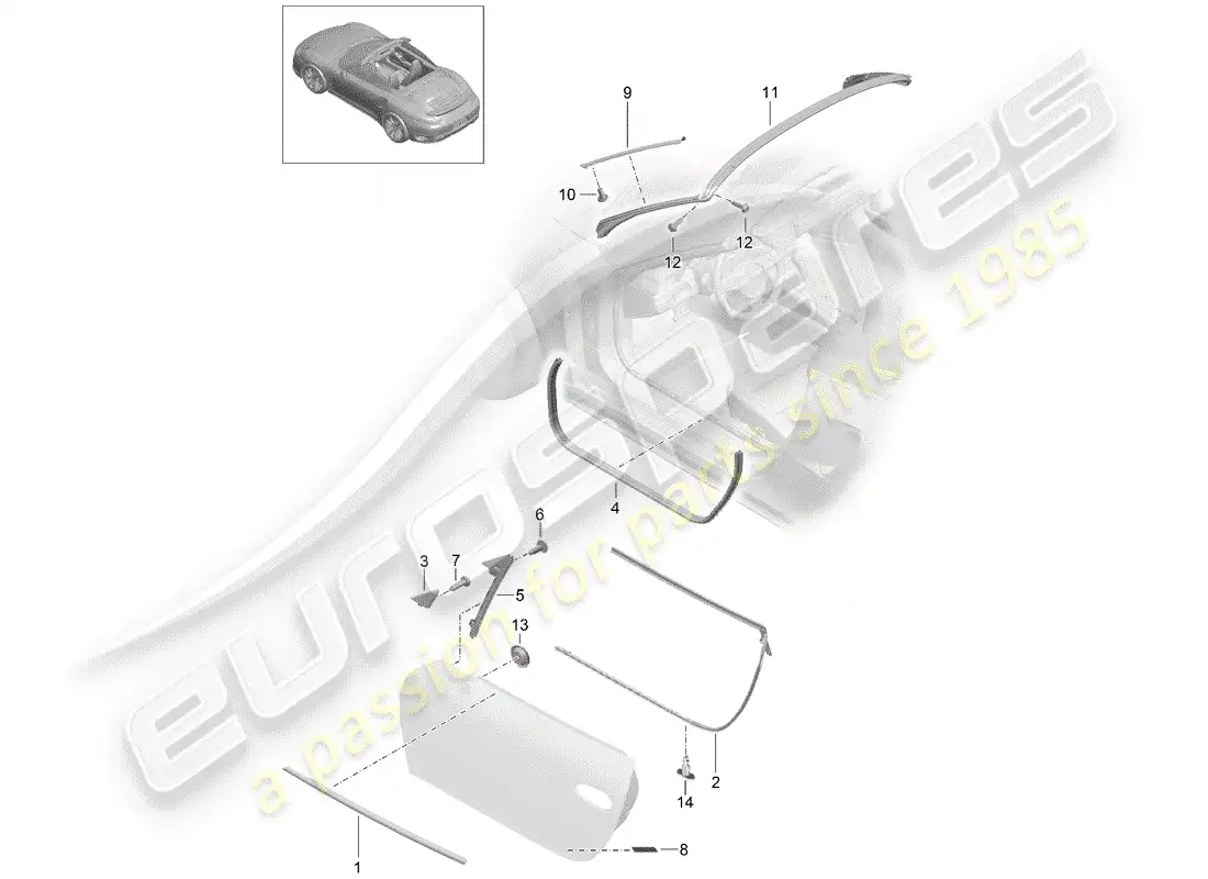 porsche 2016 (991-1 turbo) door seal parts diagram