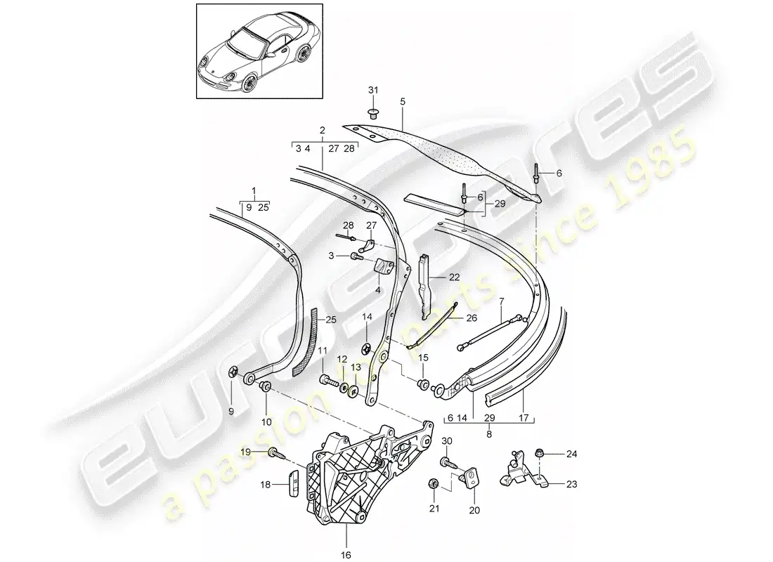 porsche 2010 (997-2) top frame parts diagram