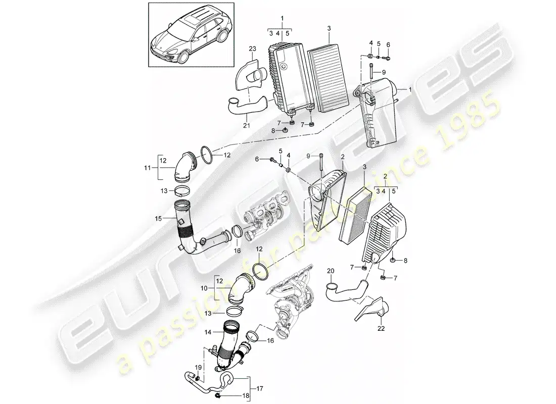 porsche 2014 (cayenne e2 92a) air cleaner with connecting part diagram