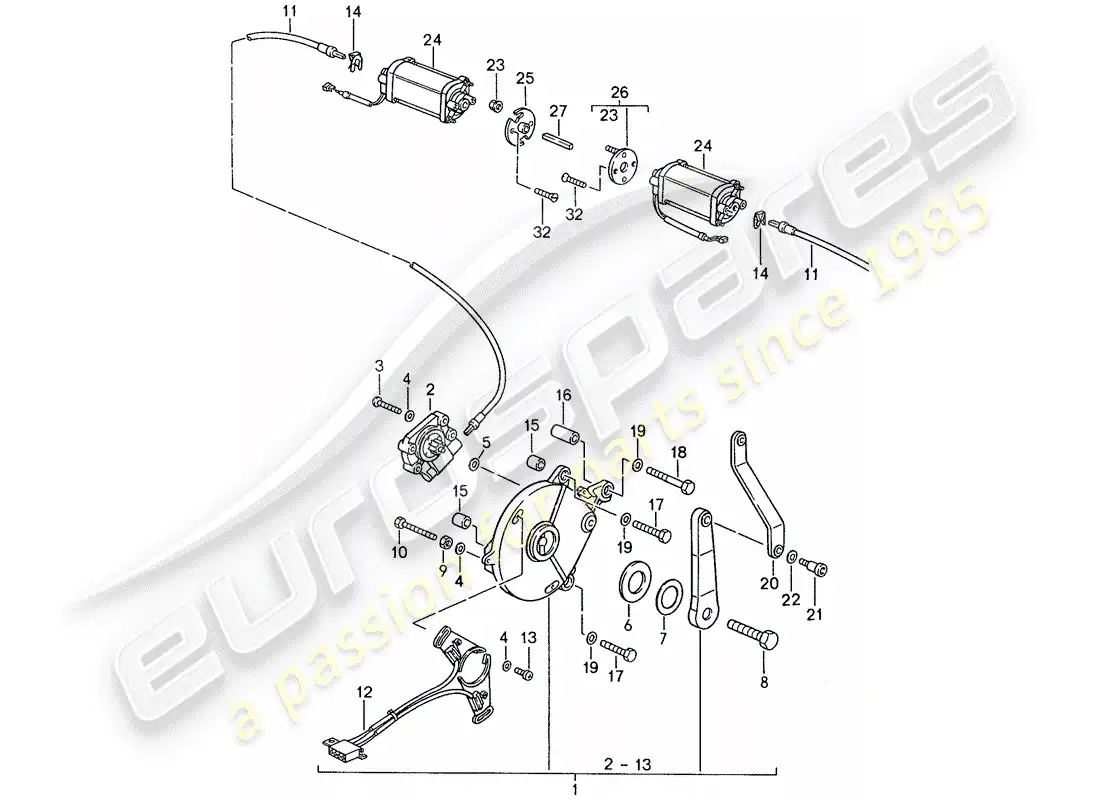 porsche 1990 (944) convertible top control - electric parts diagram