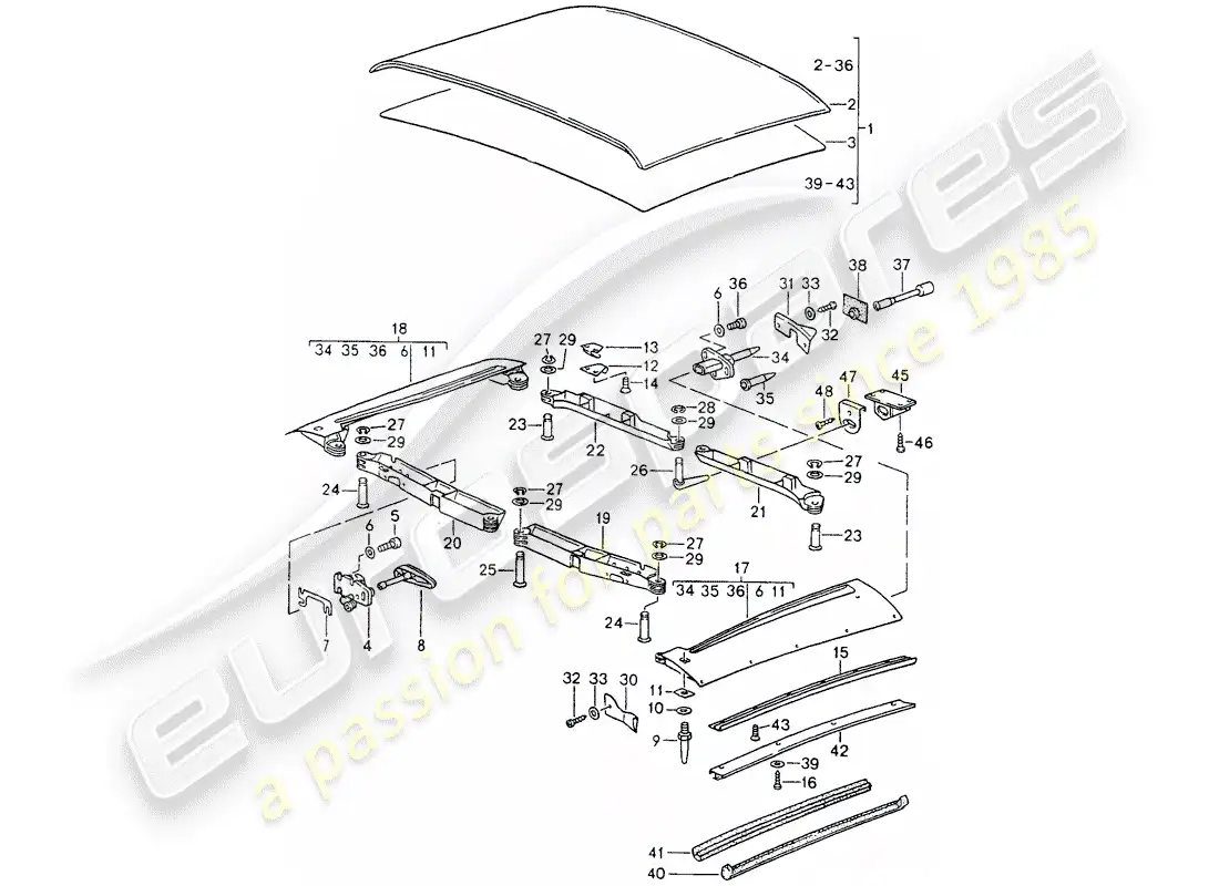 porsche 1994 (964) soft top parts diagram
