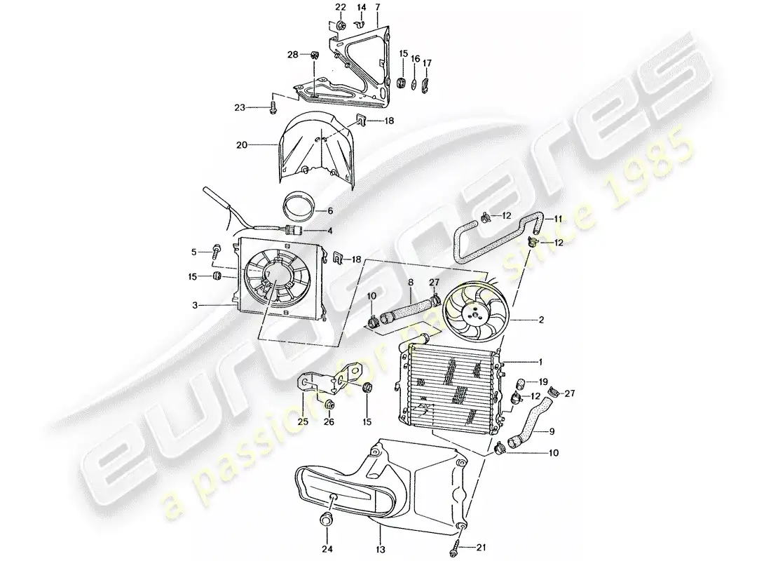 porsche 2004 (996 gt3) water cooling 3 parts diagram