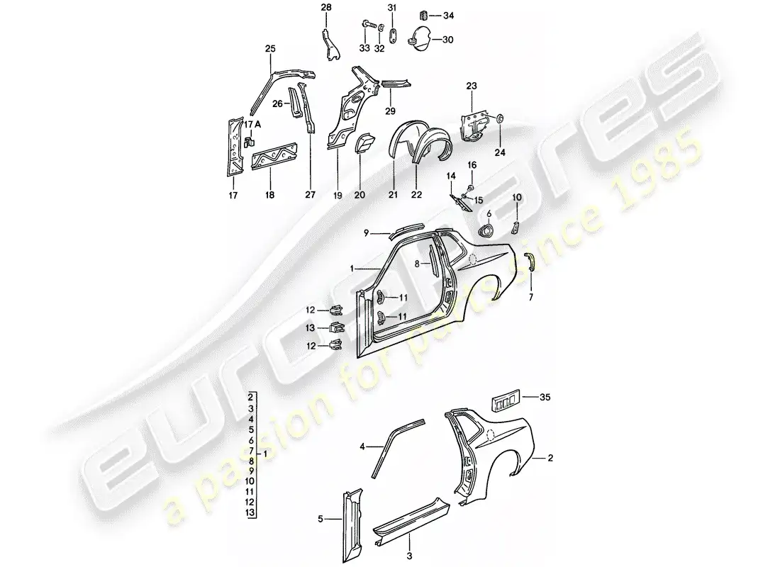 porsche 1983 (944) side panel parts diagram
