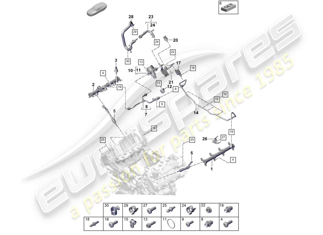 porsche 2023 (cayenne e3 pa) fuel collection pipe high-pressure injector high pressure pump fuel line part diagram