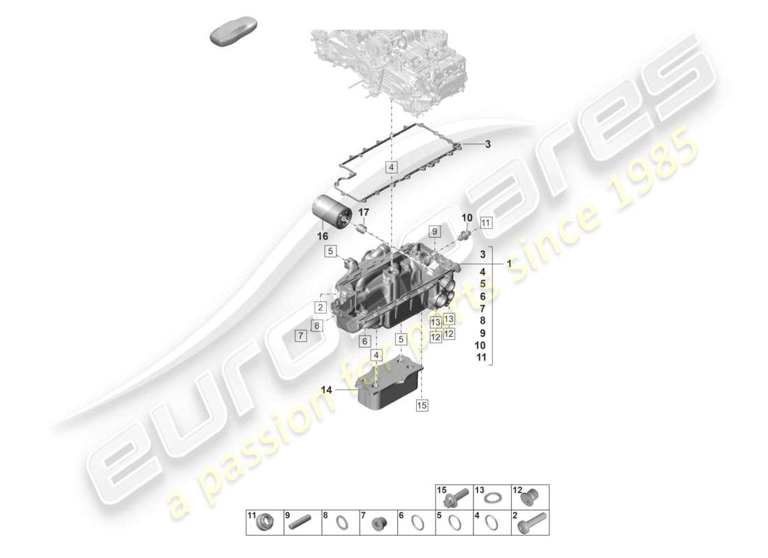 porsche 2024 (992-2 gt3/rs/st) engine (oil press./lubrica.) oil filter heat exchanger oil-conducting housing part diagram