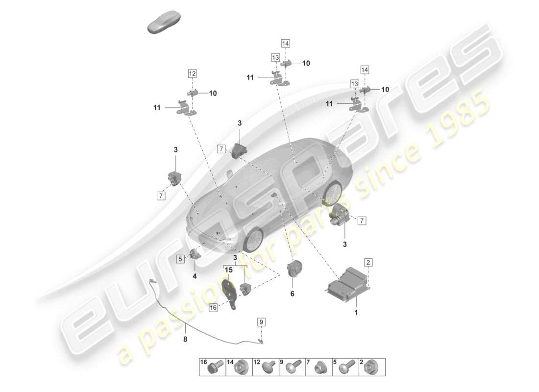 porsche 2022 (panamera 971-2) control unit sensors airbag pressure sensor pedestrian protection part diagram