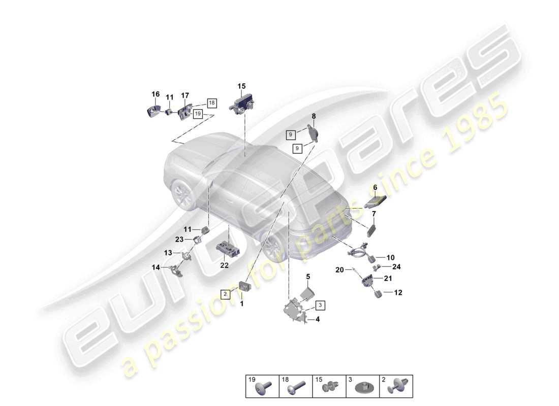 porsche 2026 (cayenne e3 pa) camera parking aid air conditioning rear lid rear spoiler part diagram