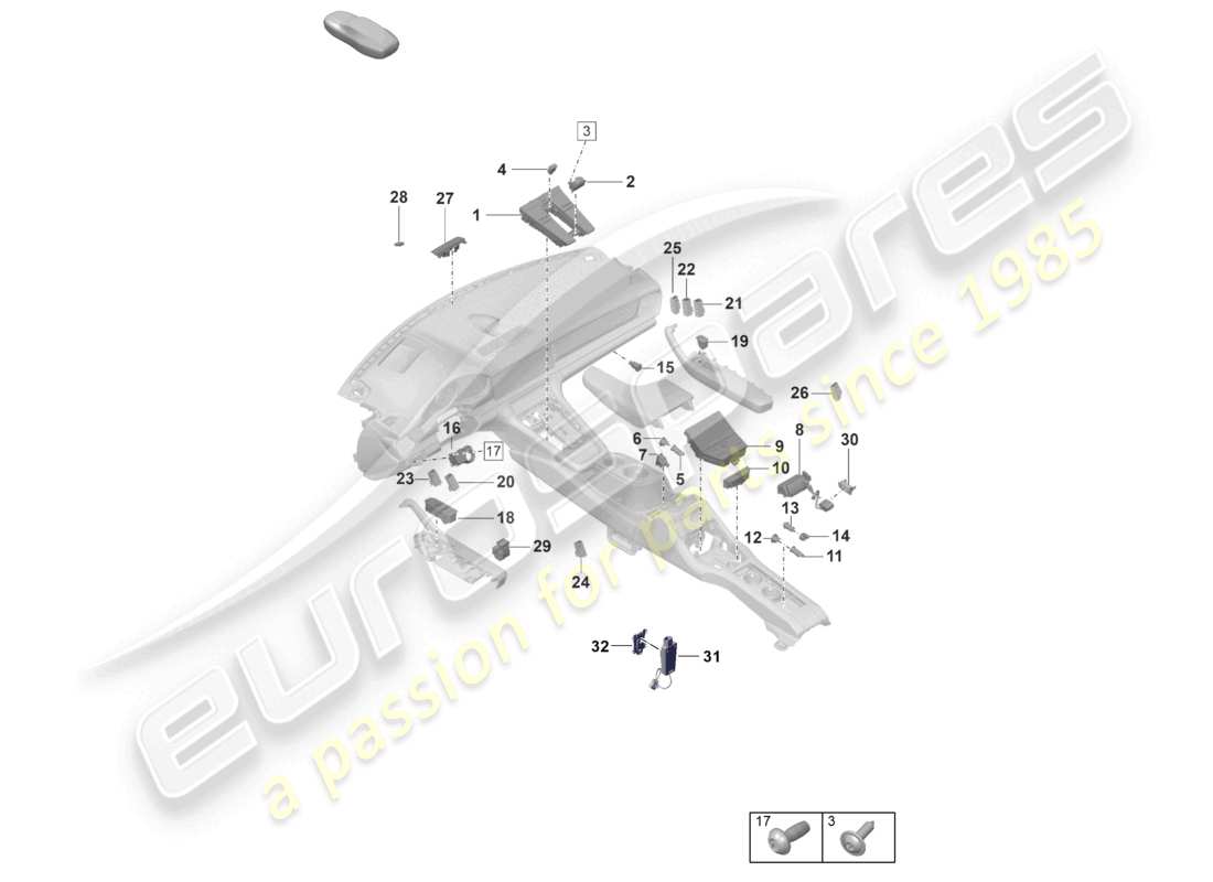 porsche 2023 (panamera 971-2) control panel air conditioning control switch multiple switch voltage converter part diagram