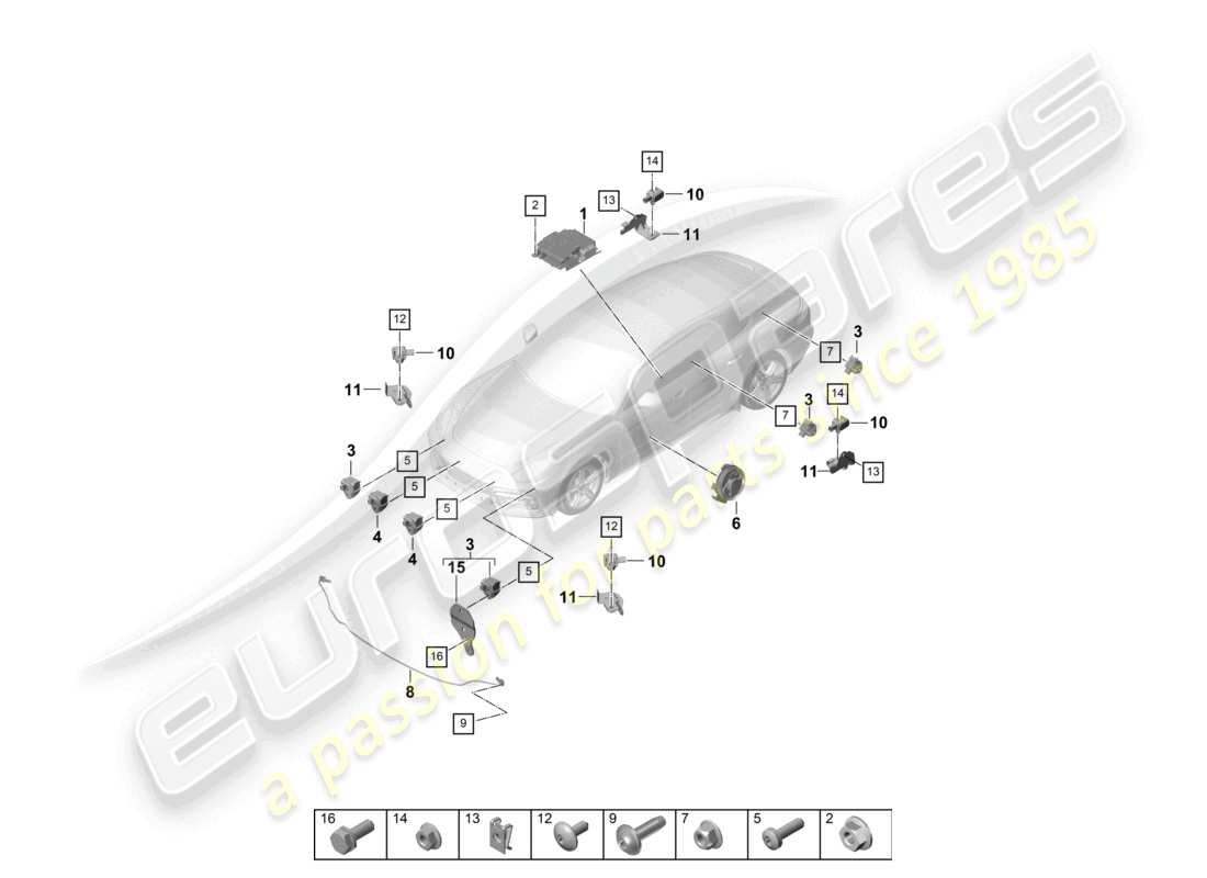 porsche 2021 (panamera 971-1) control unit sensors airbag pressure sensor pedestrian protection part diagram