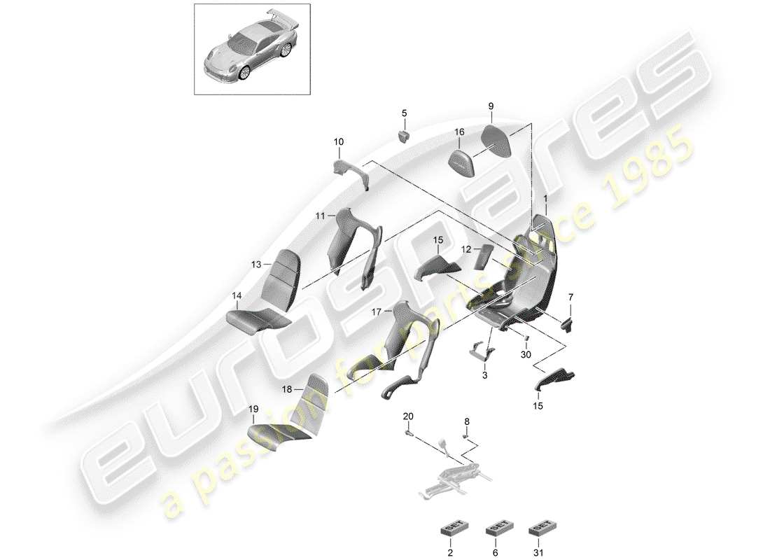porsche 2018 (991-2 turbo) seat part diagram