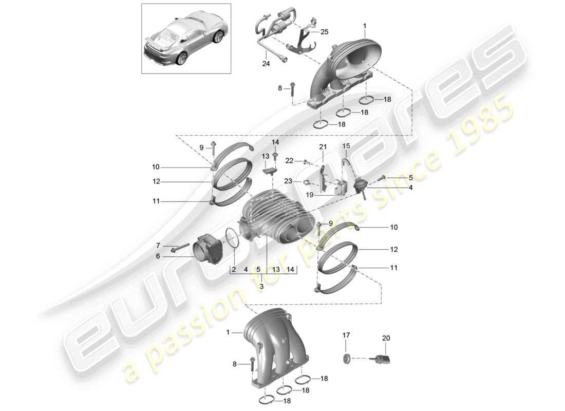 porsche 2021 (991-2 r/gt3/rs) intake system part diagram