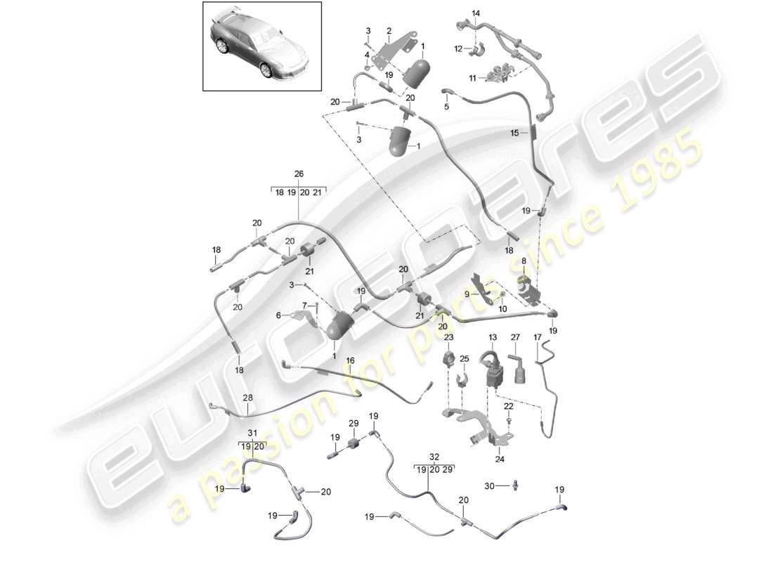porsche 2021 (991-2 r/gt3/rs) vacuum system engine part diagram