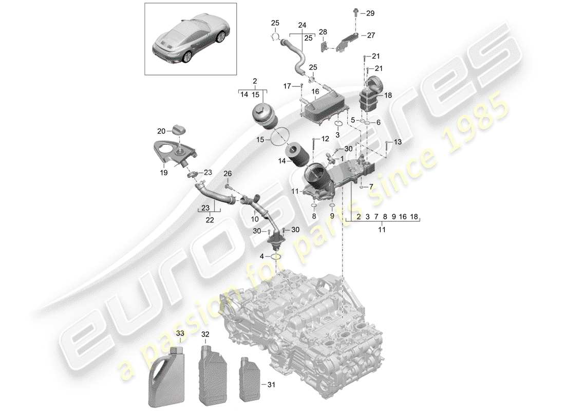 porsche 991 turbo (2018) oil filter parts diagram