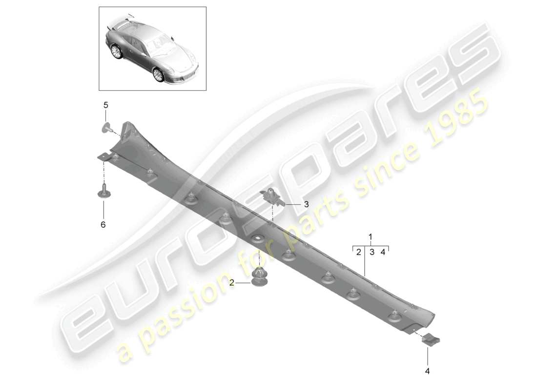 porsche 2021 (991-2 r/gt3/rs) side member trim part diagram