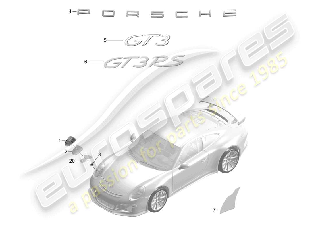 porsche 2021 (991-2 r/gt3/rs) inscriptions/lettering moldings stone guard film part diagram