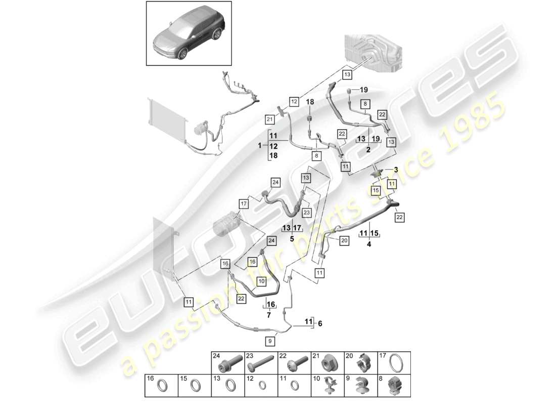 porsche 2023 (cayenne e3 9ya/9yb) air conditioning refrigerant line v8 r1234yf part diagram