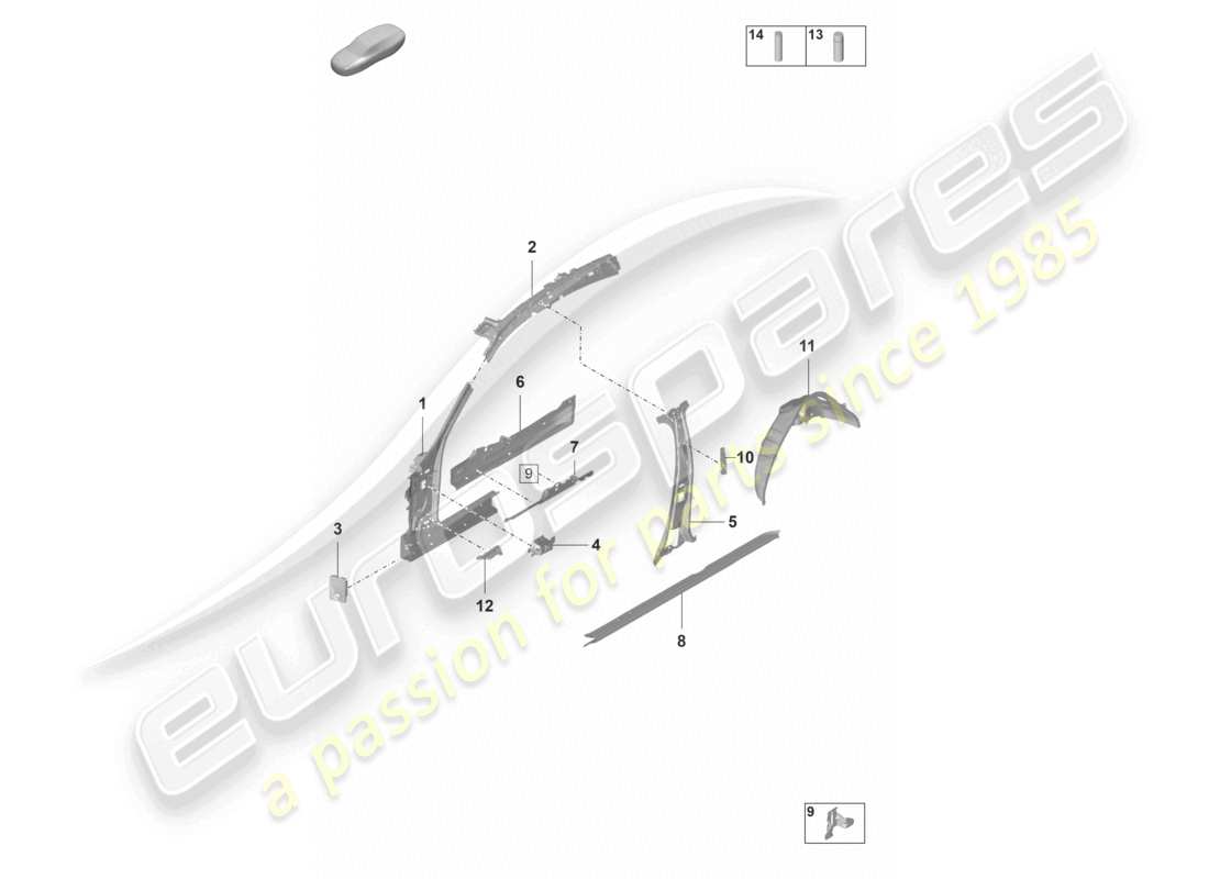 porsche 2021 (panamera 971-2) side part inner part diagram