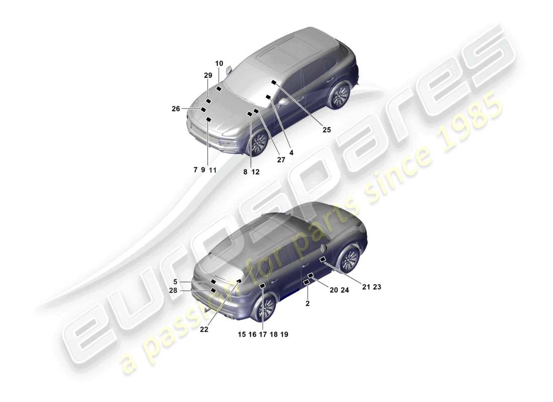 porsche 2022 (cayenne e3 9ya/9yb) signs/notices part diagram