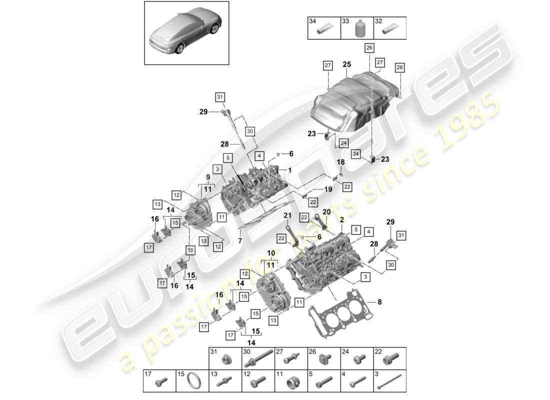 porsche 2021 (panamera 971-1) cylinder head parts diagram