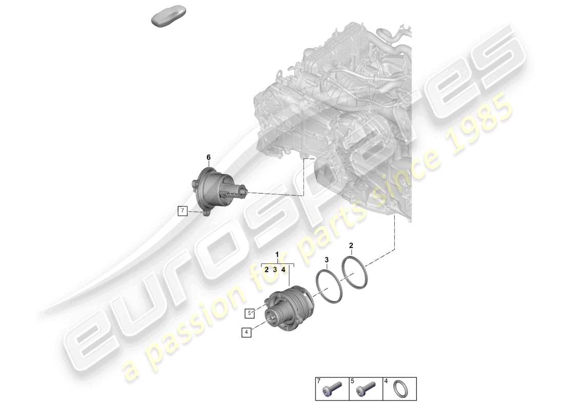 porsche 2024 (992-2) coolant pump thermostat part diagram