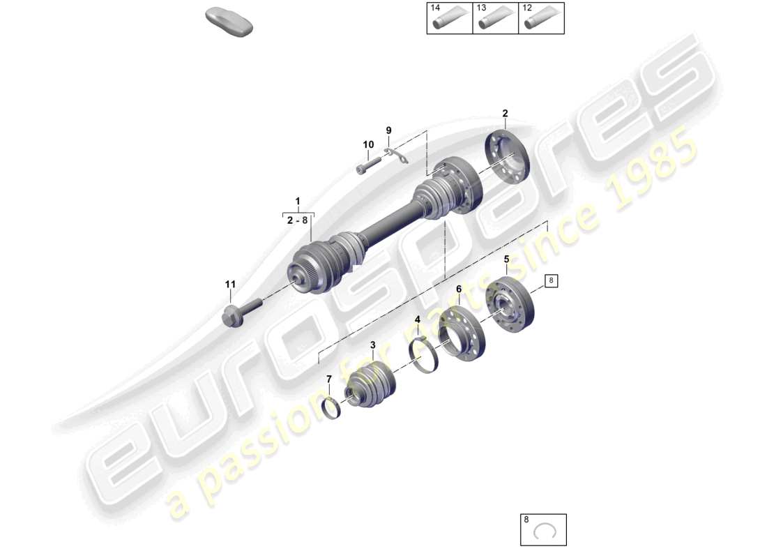 porsche 2024 (992-2) drive shaft rear axle part diagram