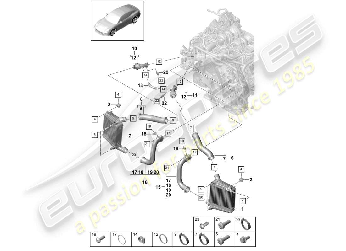 porsche 2021 (panamera 971-1) charge air cooler pressure pipe part diagram