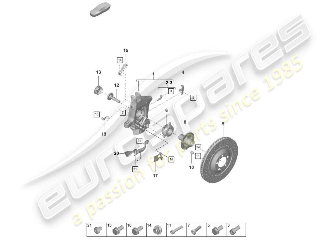 porsche 2022 (992-1 gt3/rs/st) wheel carrier wheel hub part diagram
