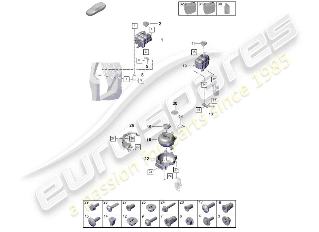 porsche 2024 (cayenne e3 pa) coolant cooling system coolant expansion tank part diagram