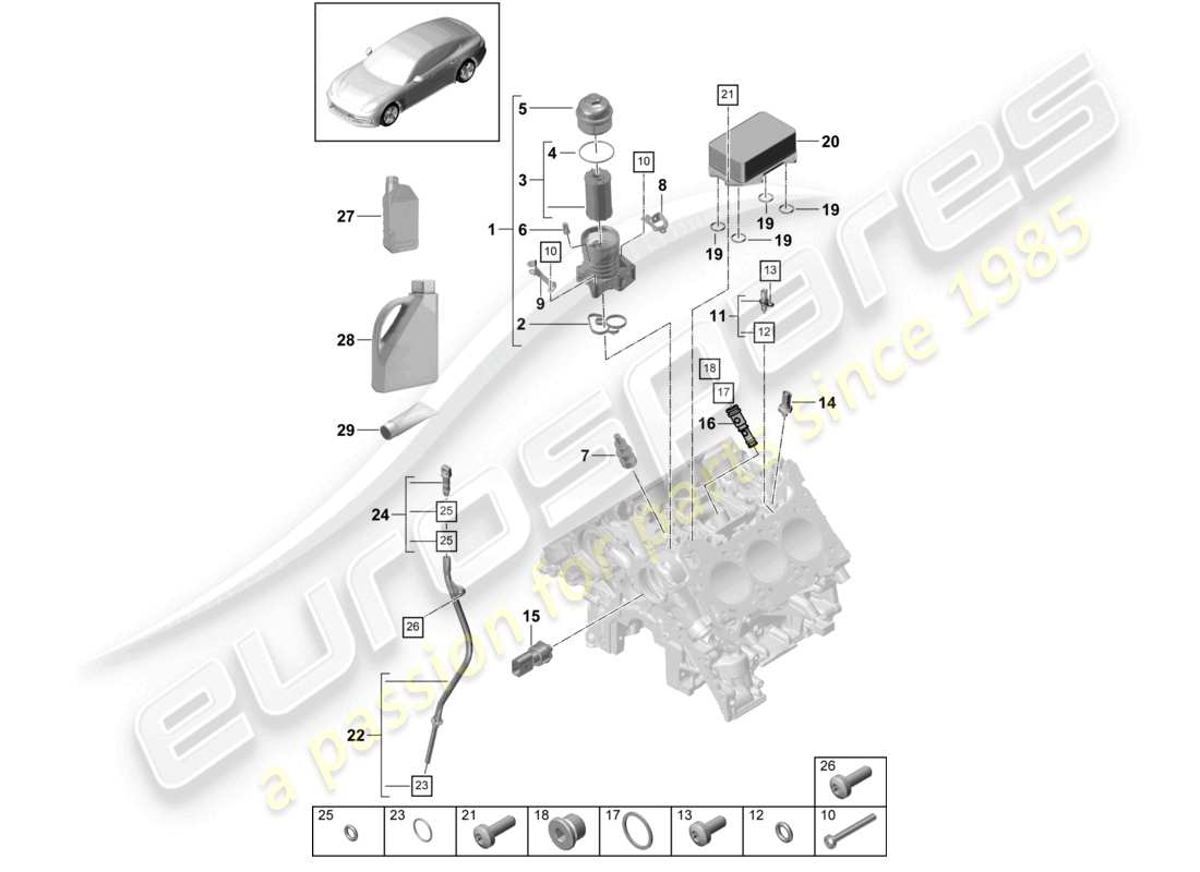 porsche 2021 (panamera 971-1) oil filter console oil cooler part diagram