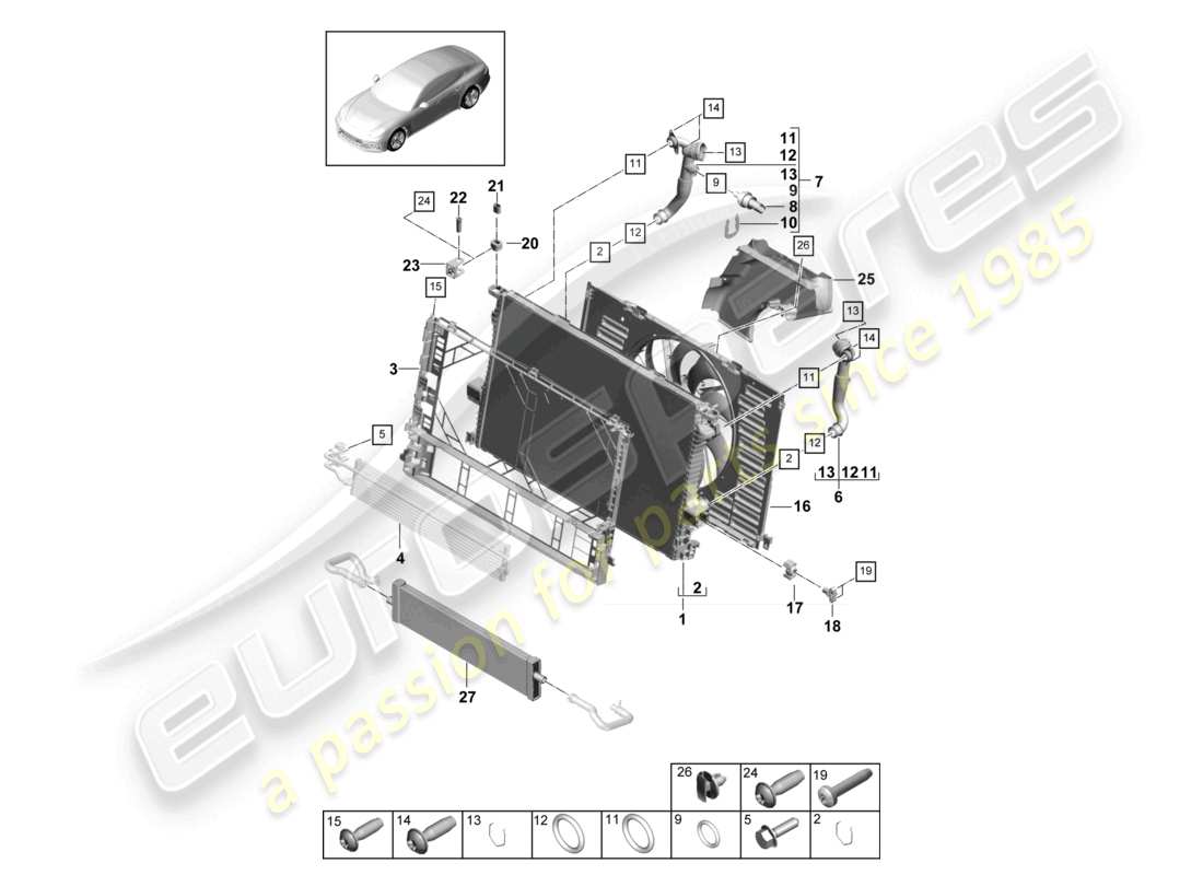 porsche 2021 (panamera 971-1) coolant cooling system 3 cooler for coolant part diagram