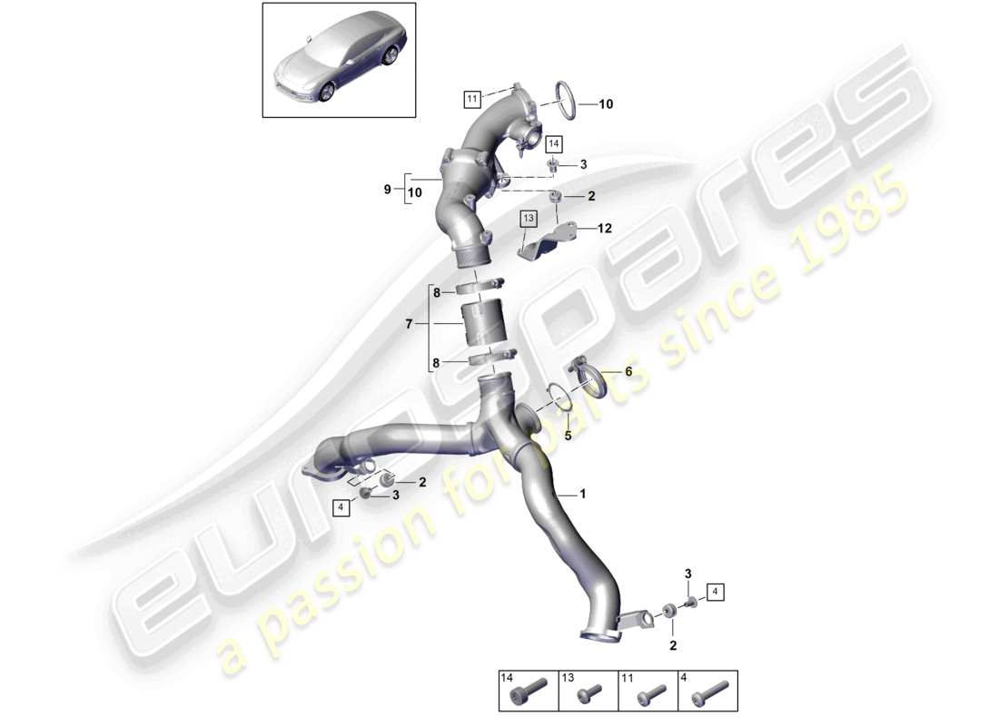 porsche 2021 (panamera 971-1) charge air cooler pressure pipe part diagram