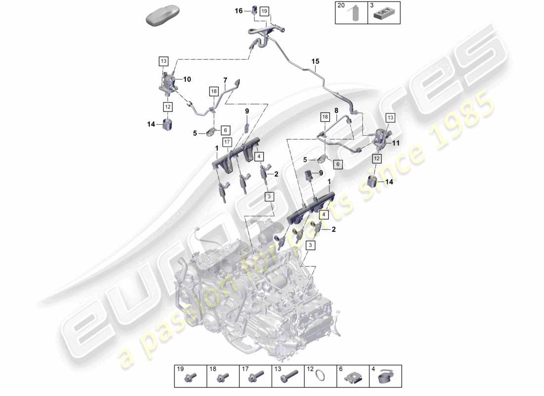 porsche 2025 (992-2 gt3/rs/st) injection system high pressure pump high-pressure injector part diagram