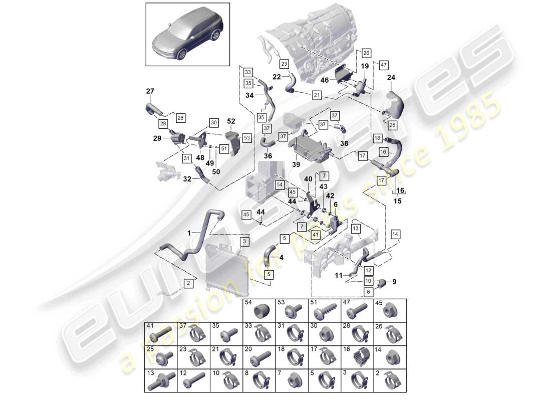 porsche 2022 (cayenne e3 9ya/9yb) coolant cooling system part diagram