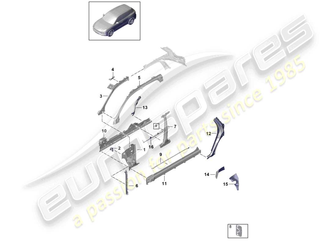 porsche 2023 (cayenne e3 9ya/9yb) side part front, inner part diagram