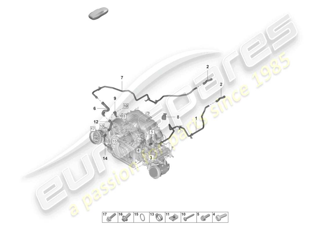 porsche 2021 (992-1 gt3/rs/st) coolant cooling system heater part diagram