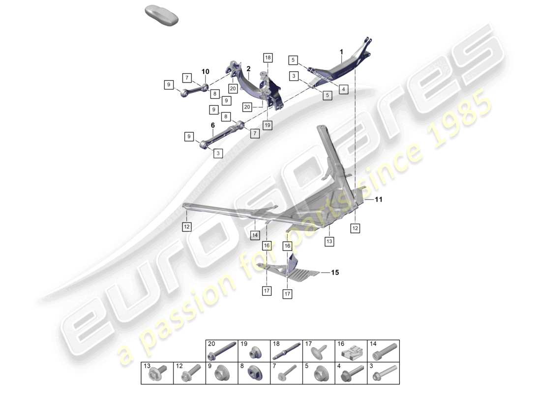 porsche 2021 (992-1 gt3/rs/st) rear axle cross member part diagram