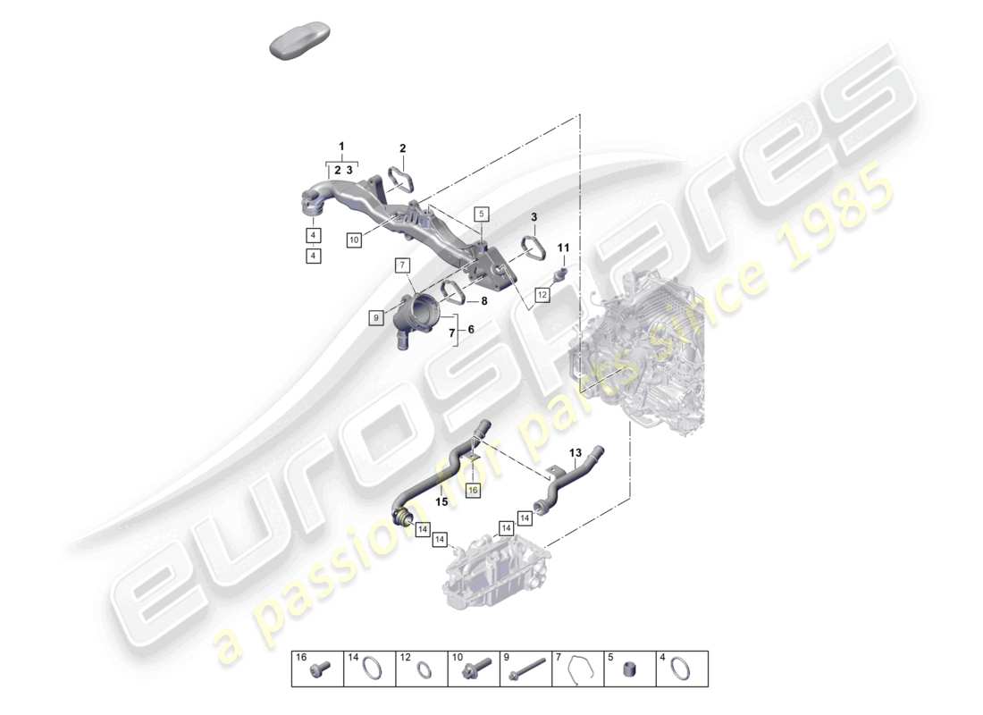 porsche 2022 (992-1 gt3/rs/st) assembly carrier coolant pipe part diagram