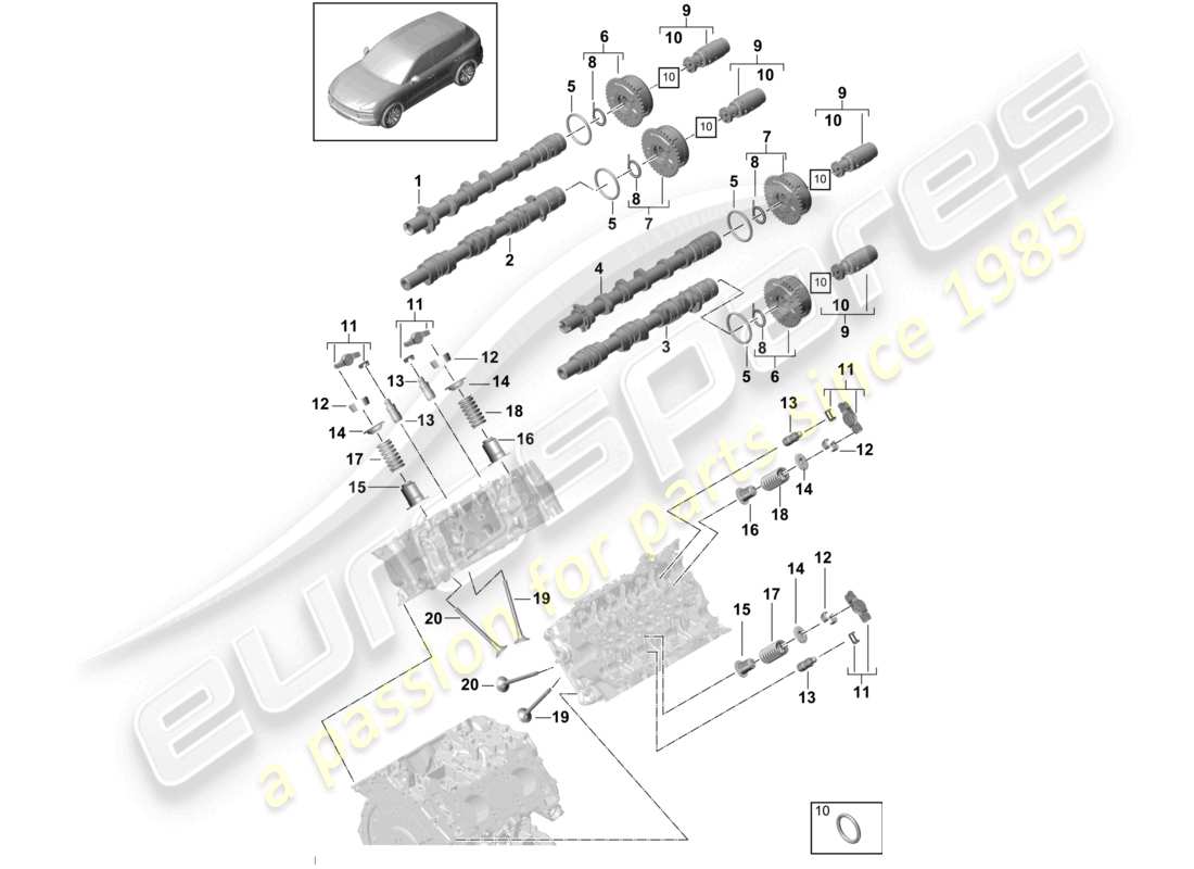 porsche 2023 (cayenne e3 9ya/9yb) camshaft, valves camshaft adjuster unit part diagram