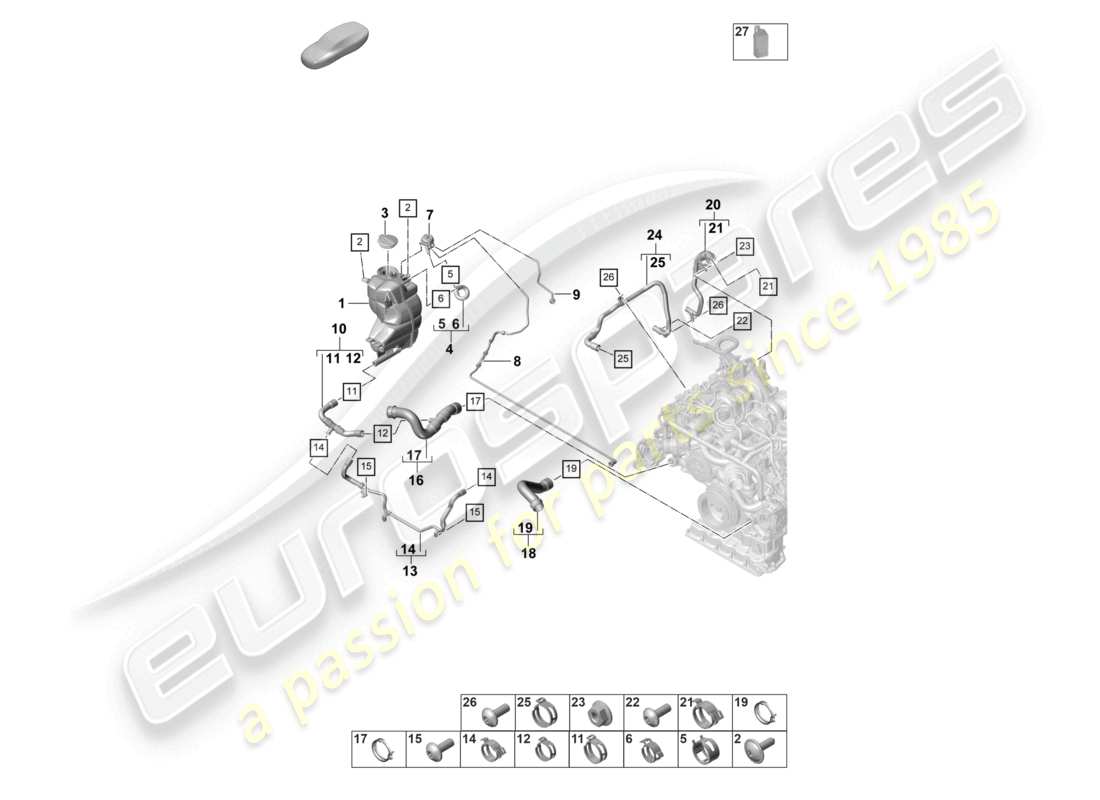 porsche 2022 (panamera 971-2) coolant cooling system coolant expansion tank breather line part diagram