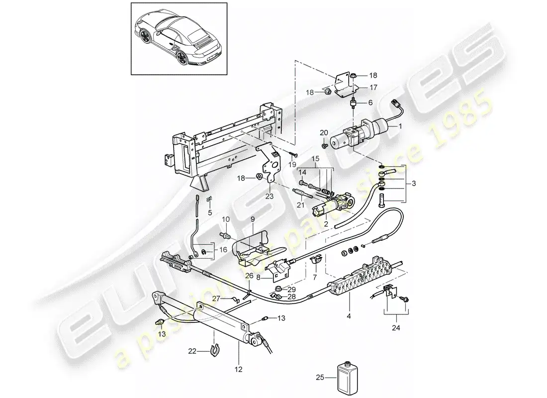 porsche 2013 (997-2 turbo / gt2 rs) convertible top parts diagram