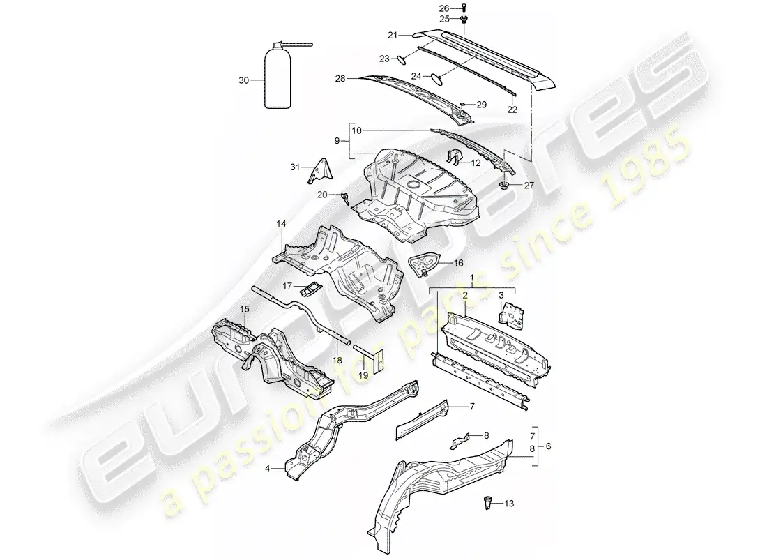 porsche 2006 (997-1) rear end parts diagram