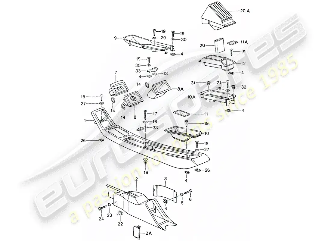porsche 1990 (964) center console parts diagram