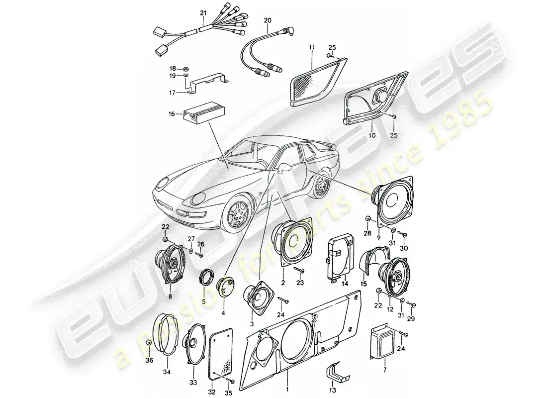porsche 1994 (968) loudspeaker - sound system - amplifier - d >> - mj 1993 parts diagram