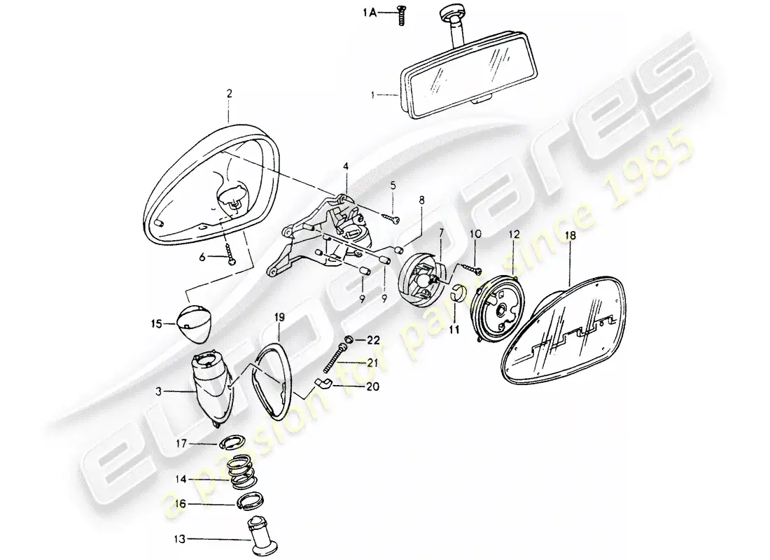 porsche 1990 (964) rear view mirror inner - rear view mirror - rear view mirror parts diagram