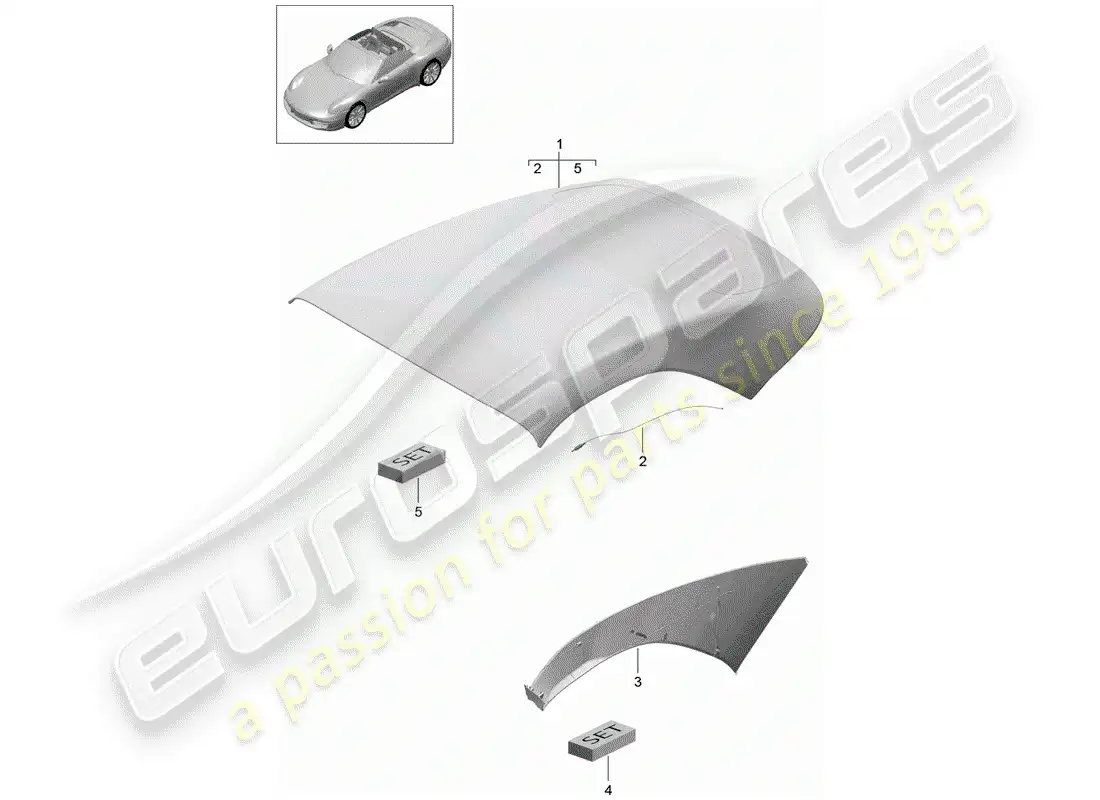 porsche 2016 (991-1) convertible top covering parts diagram