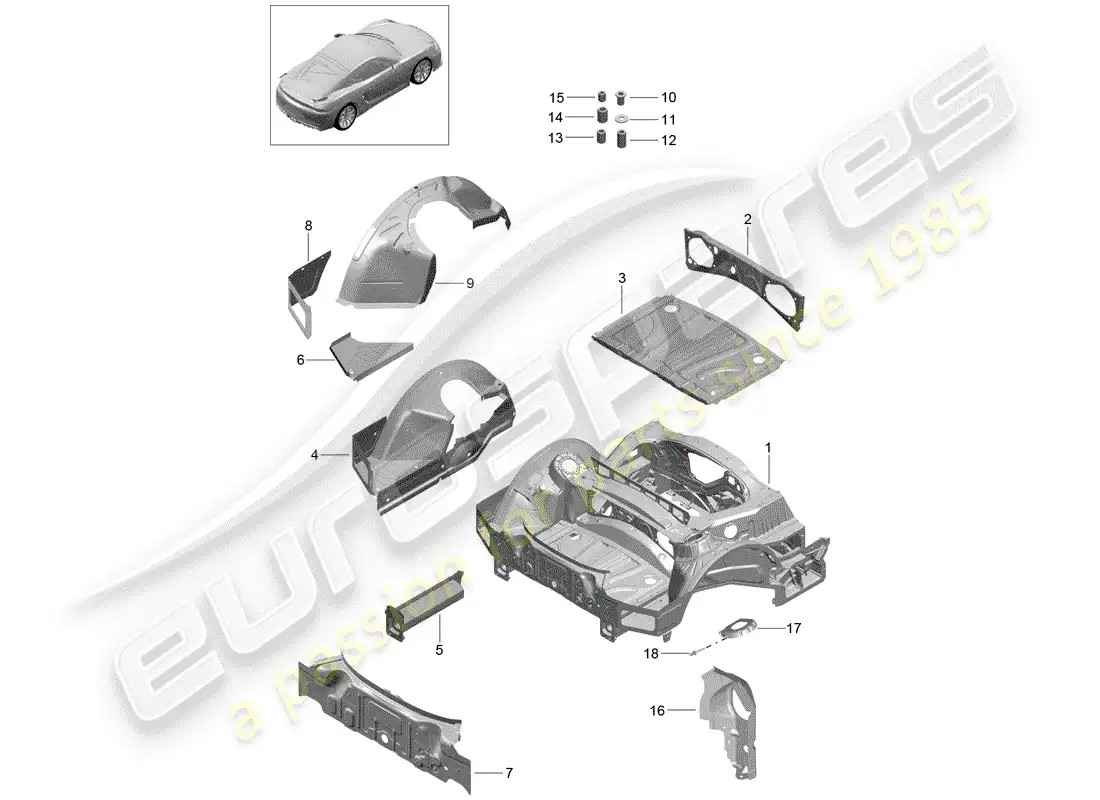 porsche 2016 (981 cayman gt4) rear end part diagram